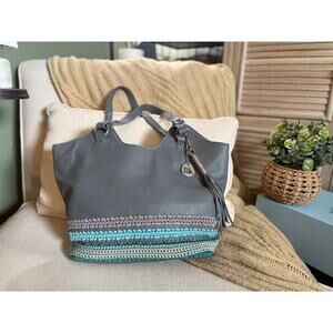 The Sak Back to Bali Shopper - Gray Leather Crochet